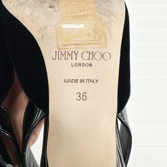 Jimmy Choo Maryanne Velvet Slingback Pumps Pointed Toe Patent Leather 36 - Picture 10 of 15